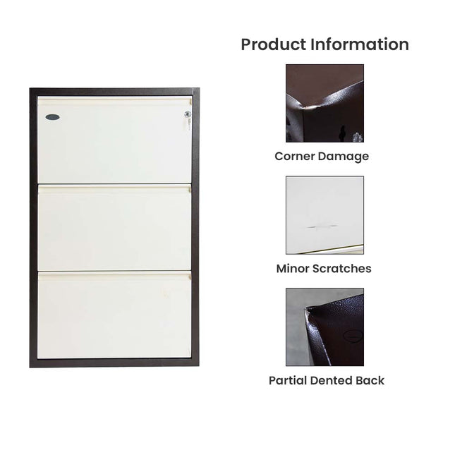 Equal 3-Door Refurbished Metal Shoe Rack – Lockable | 9–12 Pairs