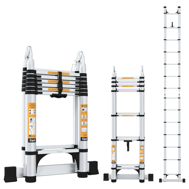 Equal 15 FT A-Type Aluminium Telescopic Ladder – 150kg EN131