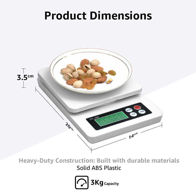 Equal 3kg Digital Kitchen Scale – Tare Function, Backlit LCD, Auto Shut-Off
