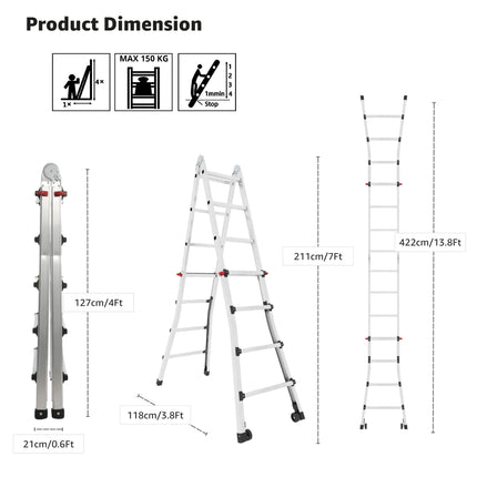 13.5 ft. aluminium multipurpose ladder in various positions