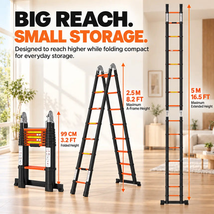 Equal 16.5 FT Carbon Steel A-Type Telescopic Ladder – 150kg EN131