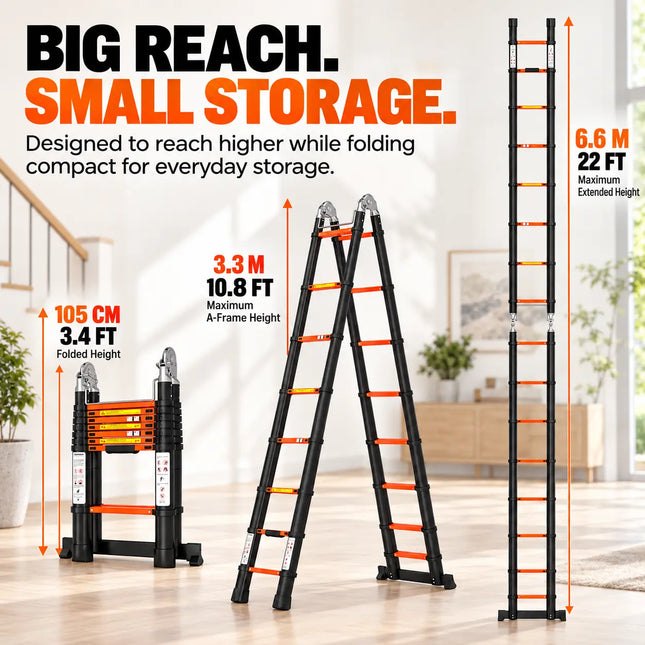 Equal 22 FT Carbon Steel A-Type Telescopic Ladder – 150kg EN131