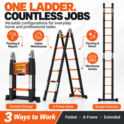 Equal 24.5 FT Carbon Steel A-Type Telescopic Ladder – 150kg EN131