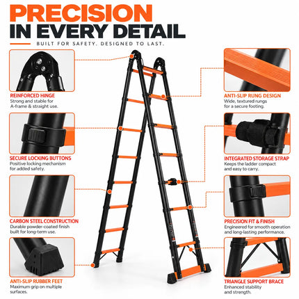 Equal 24.5 FT Carbon Steel A-Type Telescopic Ladder – 150kg EN131