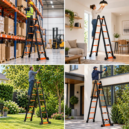 Equal 24.5 FT Carbon Steel A-Type Telescopic Ladder – 150kg EN131