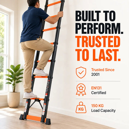 Equal 24.5 FT Carbon Steel A-Type Telescopic Ladder – 150kg EN131