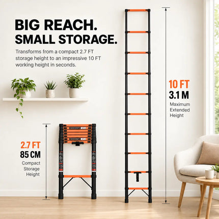 Equal 10 FT Carbon Steel Telescopic Ladder – 150kg EN131
