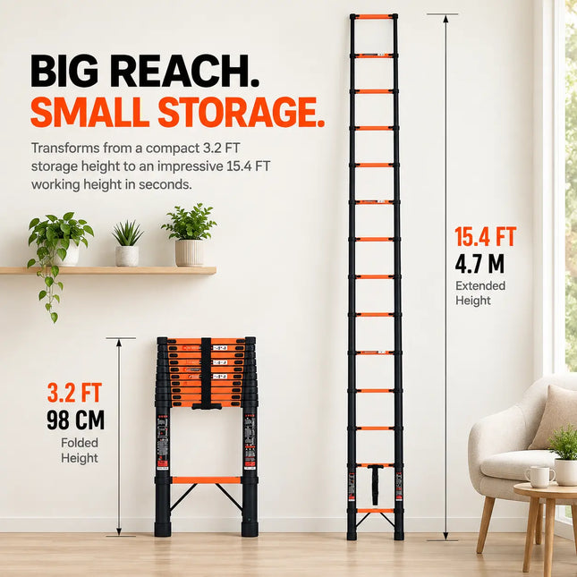 Equal 15.5 FT Carbon Steel Telescopic Ladder – 150kg EN131