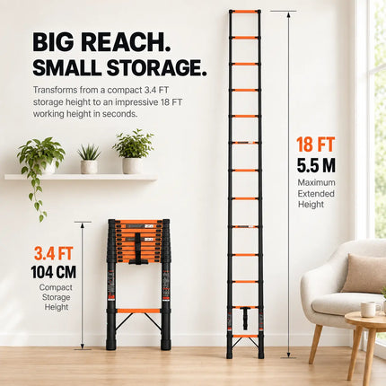 Equal 18 FT Carbon Steel Telescopic Ladder – 150kg EN131