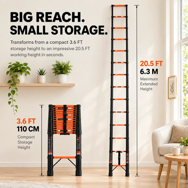 Equal 20.5 FT Carbon Steel Telescopic Ladder – 150kg EN131