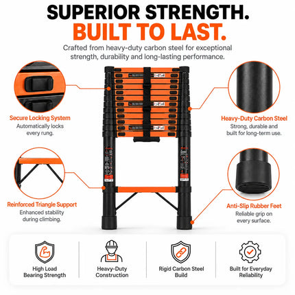 Equal 20.5 FT Carbon Steel Telescopic Ladder – 150kg EN131