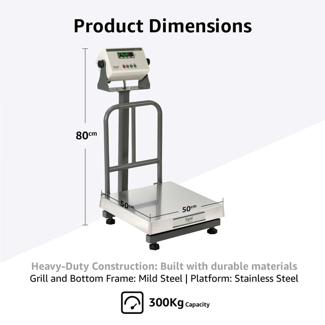 Equal 300kg Stainless Steel Heavy Duty Platform Weighing Scale – Digital, 500x500mm