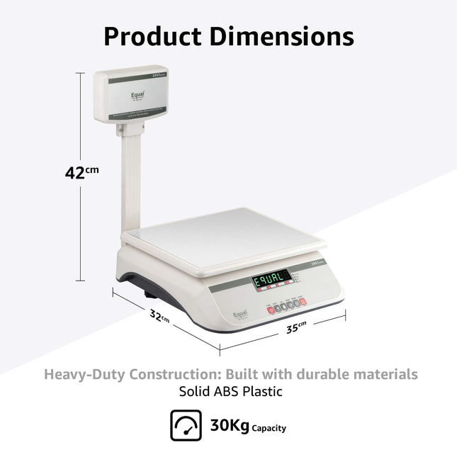 Equal 40kg Digital Table Top Commercial Weighing Scale – Dual Display Pole – 250x300mm