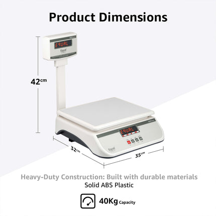 Equal 30kg Capacity Electronics Digital Table Top Kitchen Weighing Scale w/Pole, 250x300mm