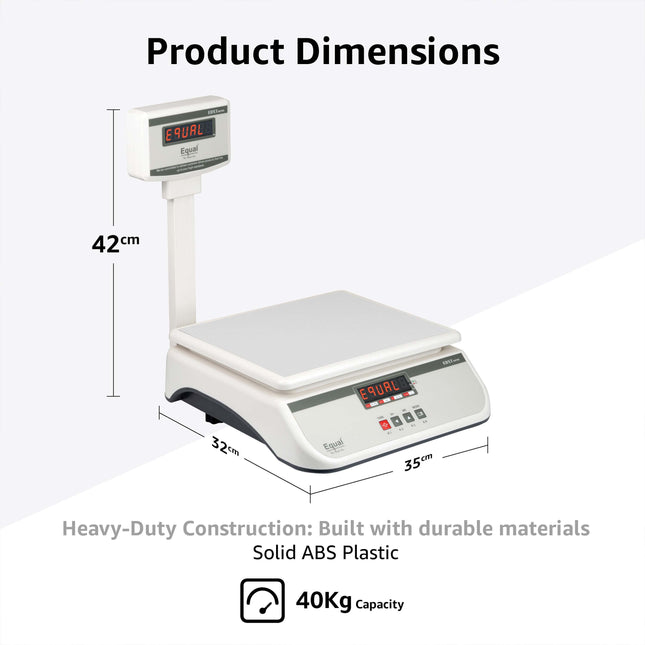 Equal 30kg Digital Table Top Commercial Weighing Scale – Dual Display Pole – 250x300mm