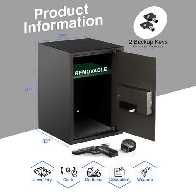 Equal SecureX 55L Digital Safe Locker – Pincode & Emergency Key | Grey-Black
