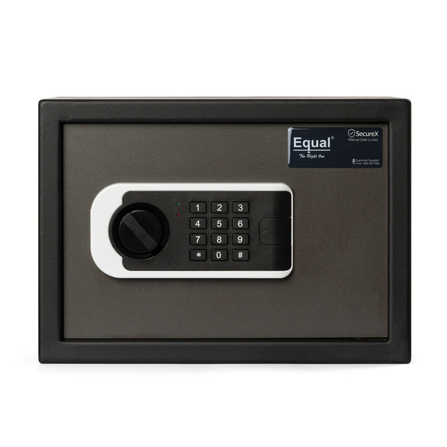 Equal 20L SecureX Digital Safe Locker with Pincode Access and Emergency Key - Grey Black