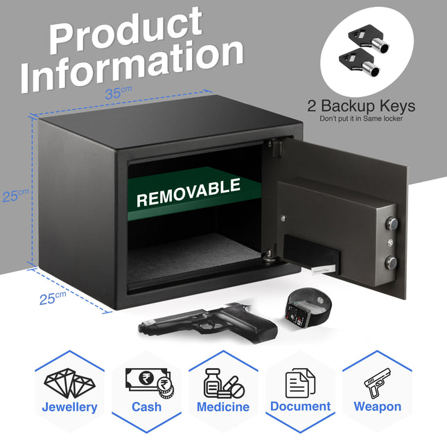 Equal SecureX 20L Digital Safe Locker – Pincode & Emergency Key | Grey-Black