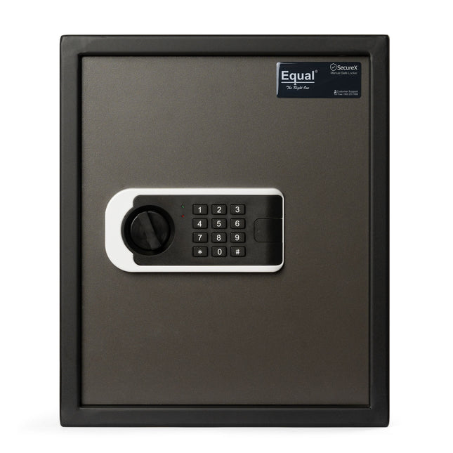 Equal 48L SecureX Digital Safe Locker with Pincode Access and Emergency Key - Grey Black