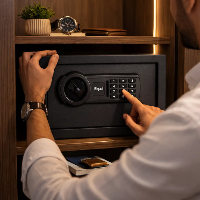 Equal SecureLite 12L Safe Locker | Digital Pincode + Emergency Key + Anti-Saw Bolts | Matte Black