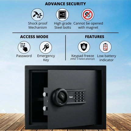 Equal SecureLite 32L Safe Locker | Digital Pincode + Emergency Key + Anti-Saw Bolts | Matte Black