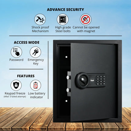 Equal SecureLite 48L Safe Locker | Digital Pincode + Emergency Key + Anti-Saw Bolts | Matte Black