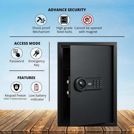 Equal SecureLite 55L Safe Locker | Digital Pincode + Emergency Key + Anti-Saw Bolts | Matte Black