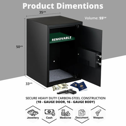 Equal SecureLite 55L Safe Locker | Digital Pincode + Emergency Key + Anti-Saw Bolts | Matte Black