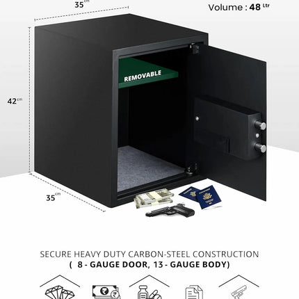 Equal SecureX 48L Safe Locker | Digital Pincode + Emergency Key + Digital Display | Black