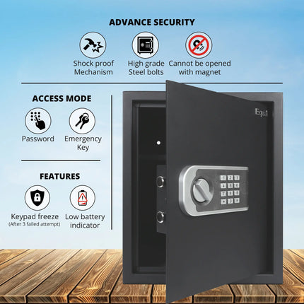 Equal SecureLitePro 48L Safe Locker | Digital Pincode + Emergency Key + Anti-Saw Bolts | Grey