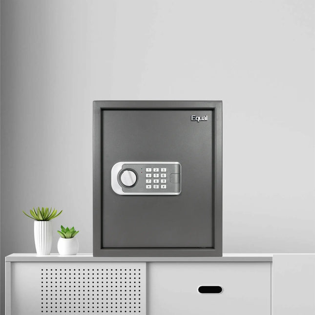 Equal SecureLitePro 48L Safe Locker | Digital Pincode + Emergency Key + Anti-Saw Bolts | Grey