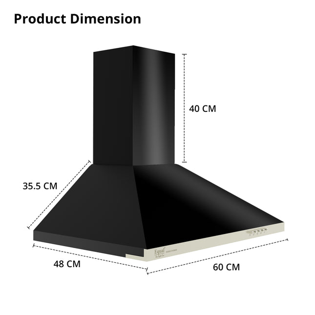 Equal 60cm 1050 m3/hr Pyramid Kitchen Chimney – 3-Speed Push Button