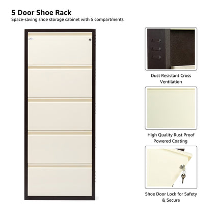 Equal 5-Door Wall Mounted Metal Shoe Rack – Lock & Key | 15–18 Pairs
