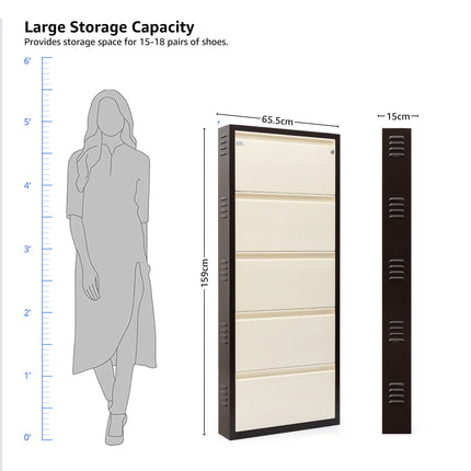 Equal 5-Door Wall Mounted Metal Shoe Rack – Lock & Key | 15–18 Pairs