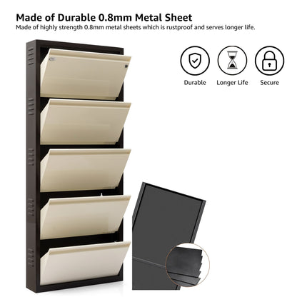 Equal 5-Door Wall Mounted Metal Shoe Rack – Lock & Key | 15–18 Pairs