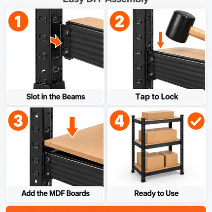 Equal 3-Tier Metal Storage Rack – 150kg/Shelf | Black