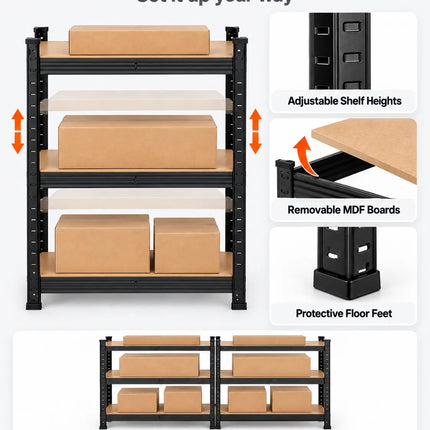 Equal 3-Tier Metal Storage Rack – 150kg/Shelf | Black
