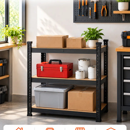 Equal 3-Tier Metal Storage Rack – 150kg/Shelf | Black
