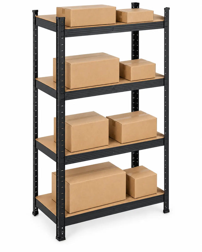 Equal 4-Tier Metal Storage Rack – 150kg/Shelf | Black