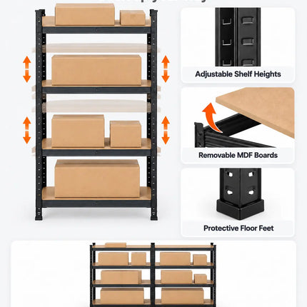 Equal 4-Tier Metal Storage Rack – 150kg/Shelf | Black