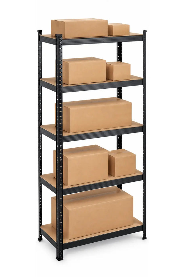 Equal 5-Tier Metal Storage Rack – 150kg/Shelf | Black