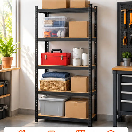Equal 5-Tier Metal Storage Rack – 150kg/Shelf | Black