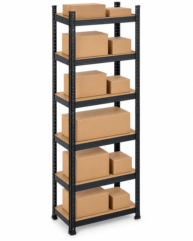 Equal 6-Tier Metal Storage Rack – 150kg/Shelf | Black