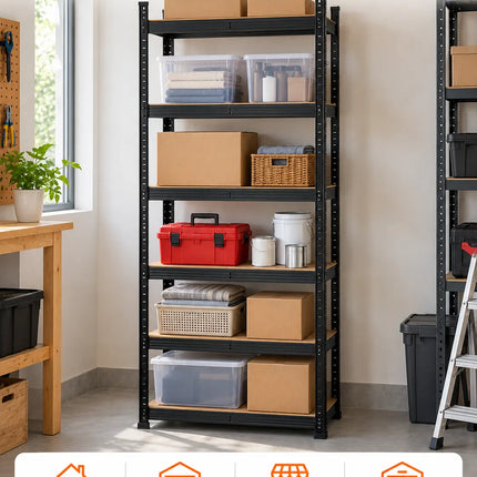 Equal 6-Tier Metal Storage Rack – 150kg/Shelf | Black
