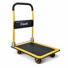 Equal 150kg foldable platform trolley with steel deck and 4 inch caster wheels in yellow