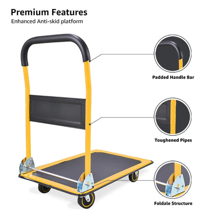 Equal 300kg Foldable Platform Trolley – Steel Deck | 5 Inch Wheels | Yellow