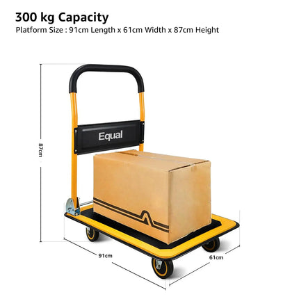 Equal 300kg Foldable Platform Trolley – Steel Deck | 5 Inch Wheels | Yellow
