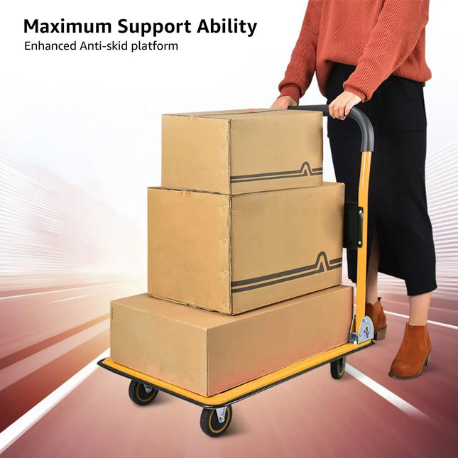 Equal 300kg Foldable Platform Trolley – Steel Deck | 5 Inch Wheels | Yellow