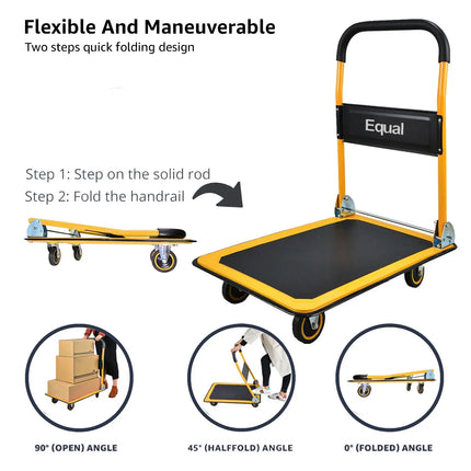 Equal 300kg Foldable Platform Trolley – Steel Deck | 5 Inch Wheels | Yellow