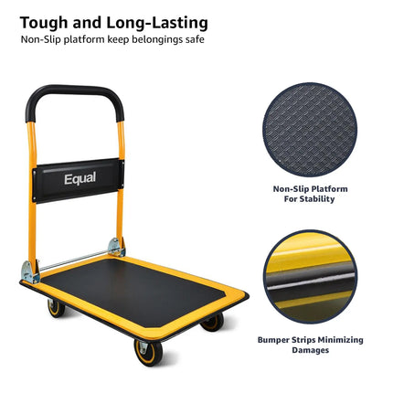 Equal 300kg Foldable Platform Trolley – Steel Deck | 5 Inch Wheels | Yellow